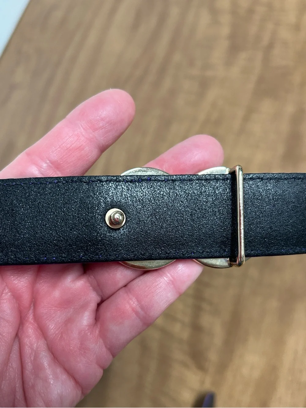 ESCADA Vintage Croc Leather Belt Purple Gold EE Logo Buckle Made in Italy 42 Z
